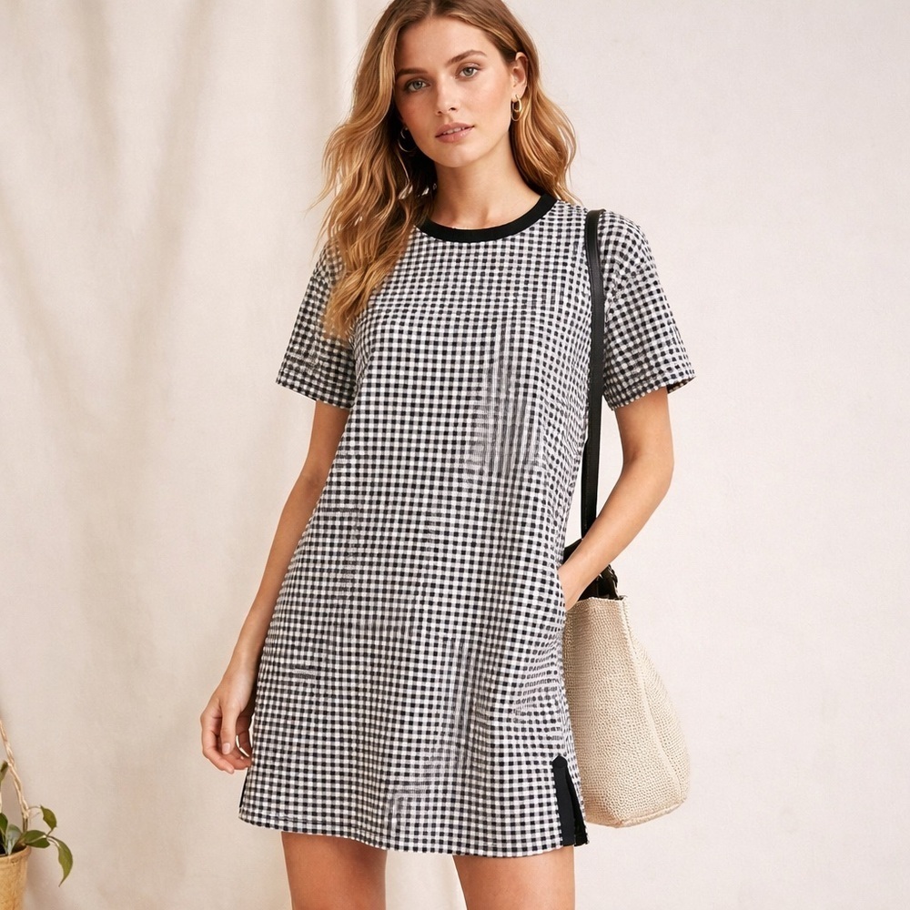 Alice + Olivia Garner Gingham-Check Dress | Black & White | Size L